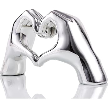Silver Heart Hands Decor Love Centerpieces Aesthetic Statue and Sculpture Living Room Bedroom Bookcase Coffee Table Boho Wedding Accent Decor Knick Knick Knots Home Decor
