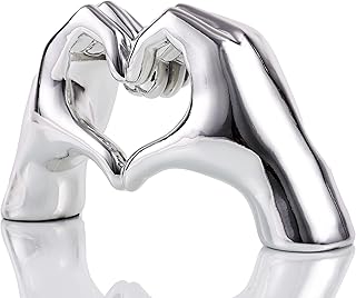 Silver Heart Hands Sculpture , Love Centerpieces Aesthetic Statue and Sc...