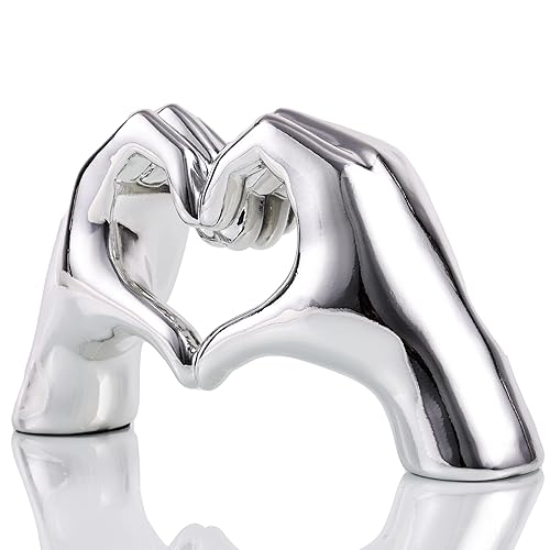 Silver Heart Hands Sculpture , Love Centerpieces Aesthetic Statue and