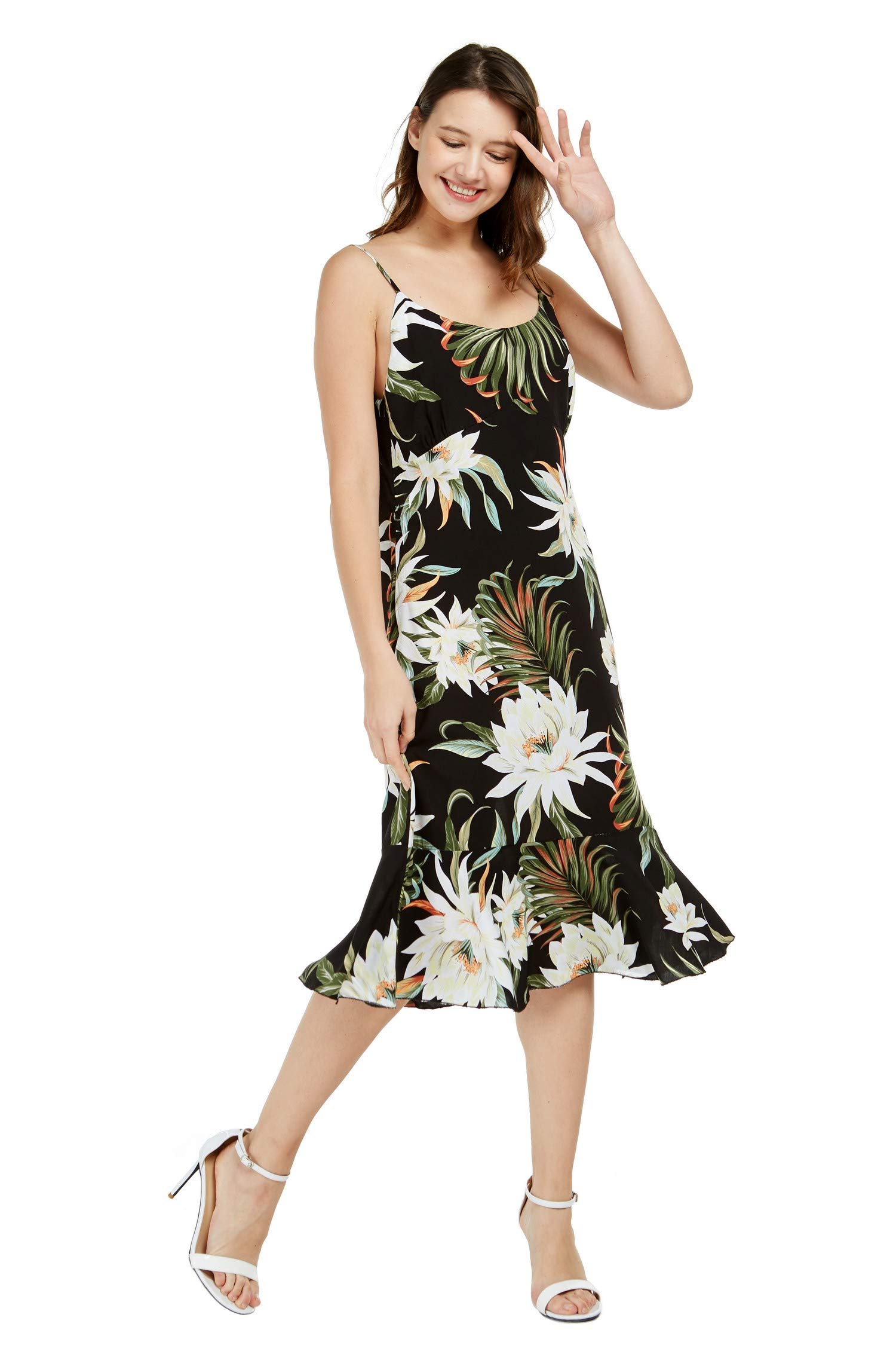 Hawaii Hangover Women's Hawaiian Mermaid Ruffle Dress Wispy Cereus Black