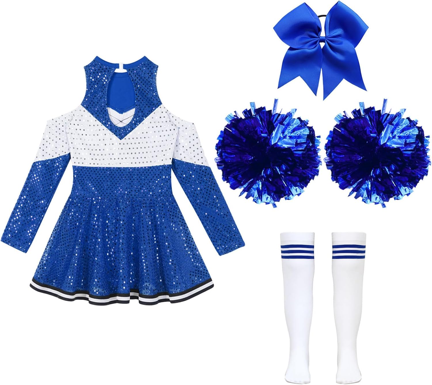 Hedmy Kids Girls Cheerleading Costume Sparkly Sequin Dance Dress Halloween Carnival Cheer Leader A Blue 12 Years