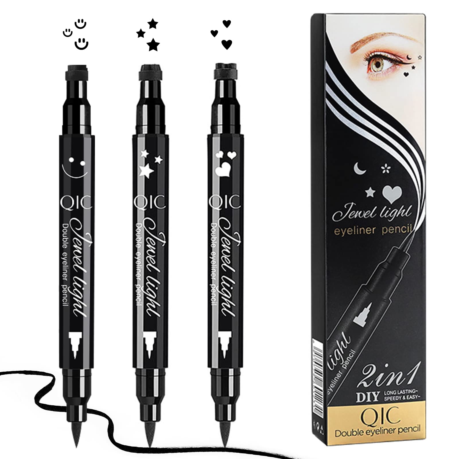 Rihsay 3 Piezas Eyeliner Delineador de Ojos Waterproof Lapiz de Ojos Liquido Larga Duracion Eye Liner Sello Maquillaje Mujer Regalo para Cumpleaño