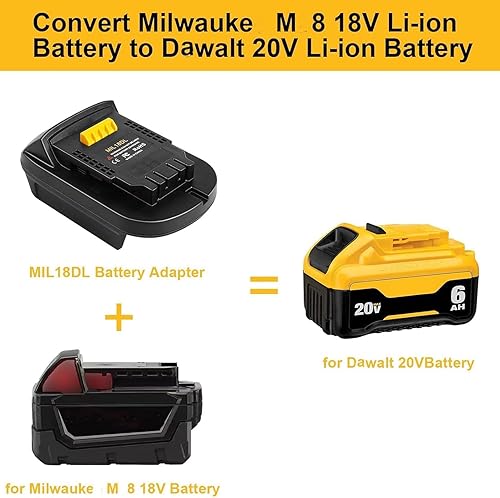 Miniatura 2 de TPDL Adaptador para batería Milwaukee M18 a herramientas DeWalt, adaptador de batería MIL18DL convertido para batería de litio de 18 V Milwaukee a