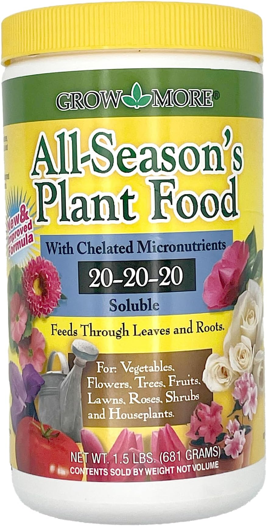 Grow More All-Season's Plant Food (20-20-20 Fertilizer) - 1.5lbs of All Purpose Fertilizer - Water Soluble Plant Food for Houseplants with Chelated Micronutrients