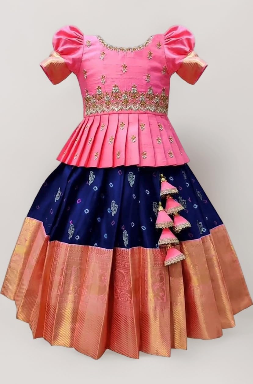 Girls South Indian Pattu Pavadai | Traditional Jacquard Silk Lehenga Choli Set