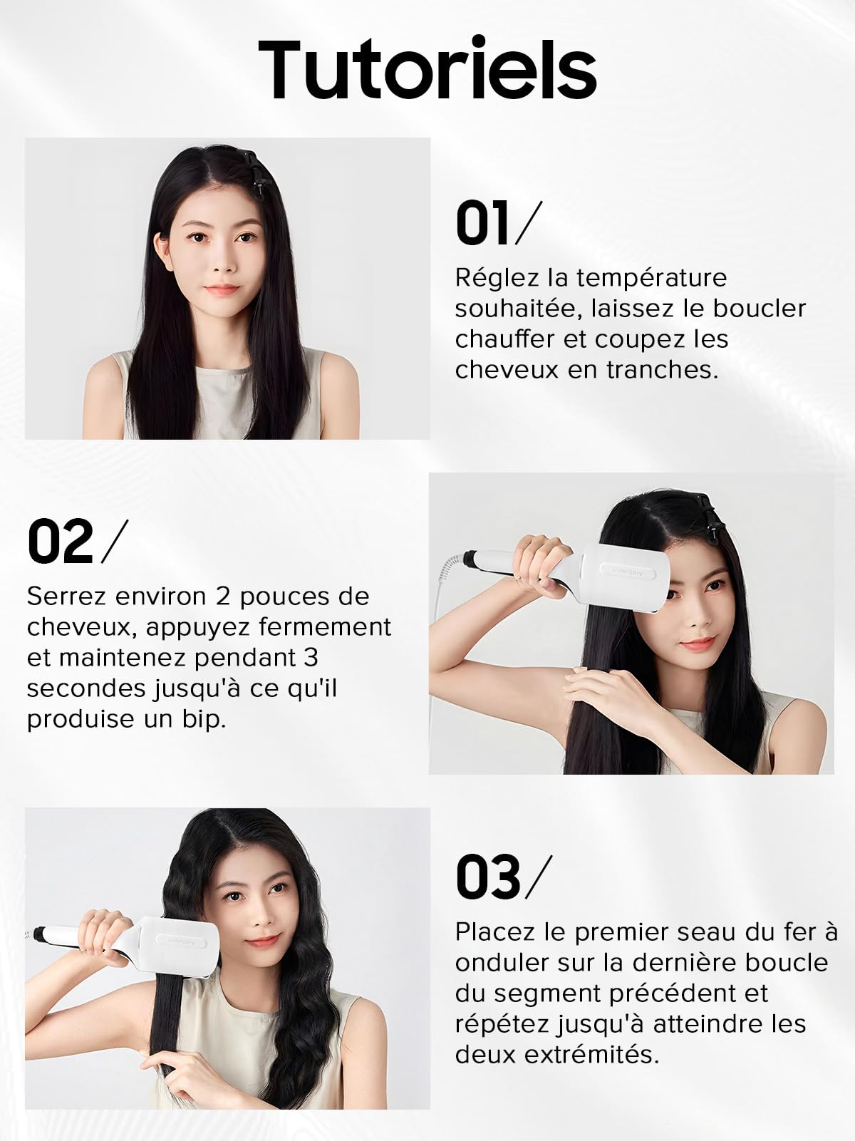 Fer à Onduler pour Ondulations Plage & Cheveux Bouclés – Boucleur Céramique Ionique à 3 Têtes, 3 Niveaux (160/180/200°C), 32mm, 138W, Idéal pour Débutants Ondulateur Cheveux