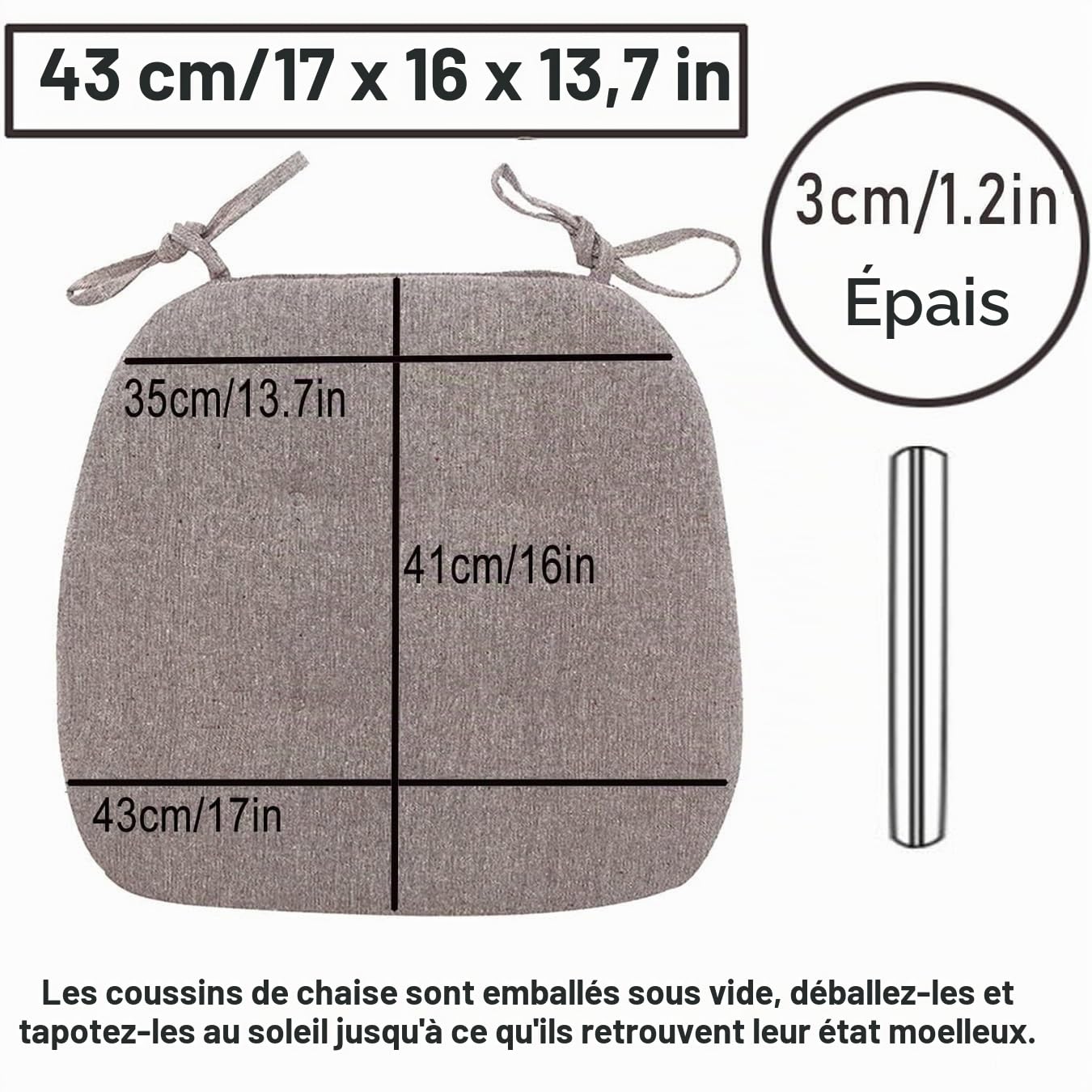 Coussin Chaise Cuisine,Galette De Chaise En Forme De Trapèze Avec Attaches,Galette De Chaise Dehoussable Lavable,Respirant Lin Coussin Pour Chaise Salle À Manger Epaisse ( Color : Beige , Size : 43x41