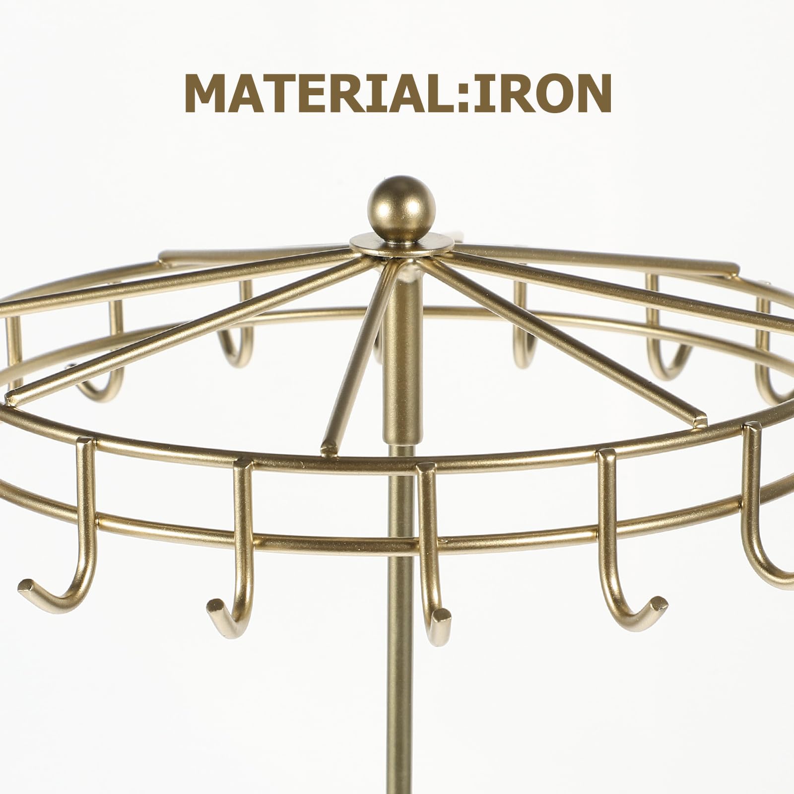 Drehbarer Quadratischer Schmuckständer aus Eisen und Acryl mit 18 Haken Multifunktionaler Organizer für Halsketten und Armbänder für Schreibtisch in Gold