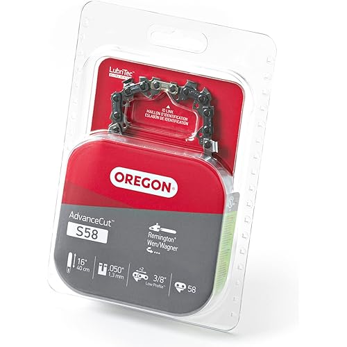 Oregon S58 AdvanceCut Replacement Chainsaw Chain for 16-Inch Guide Bars, 58 Drive Links, Pitch: 3/8", .050" Gauge, Fits Remington, Skil, Wen, and More
