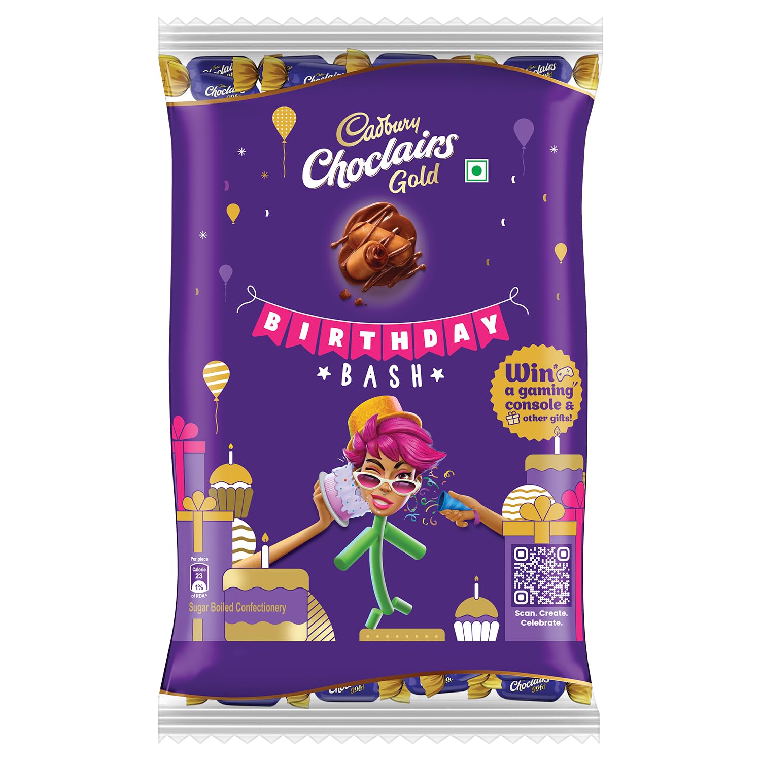 Cadbury Choclairs Gold Caramel Candy, 310 Gm (62 Candies)