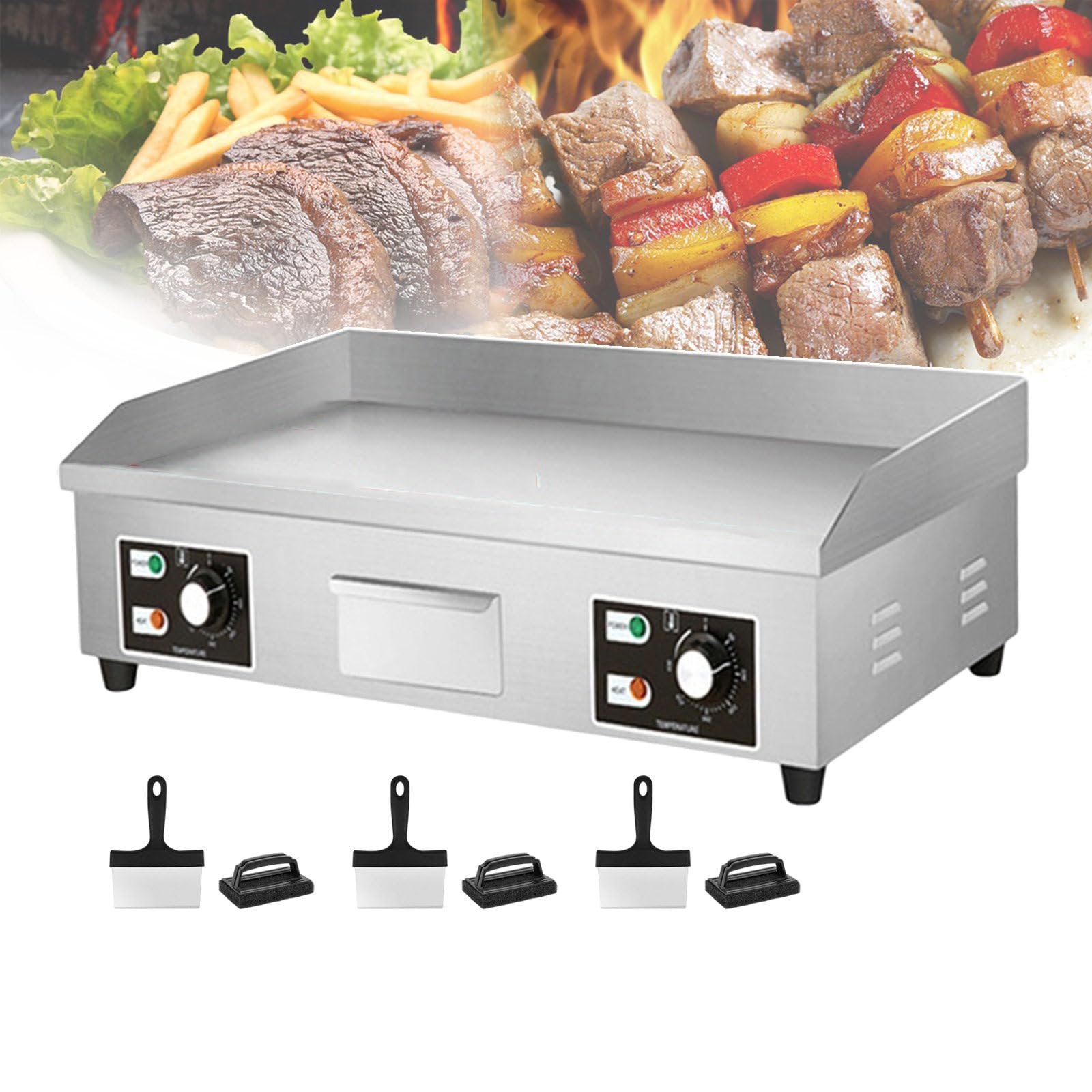 Piastra elettrica Commerciale 122-572°F, griglia teppanyaki in Acciaio Inox, Piastra elettrica da banco e Piastra Calda per ristoranti, 3500 W,