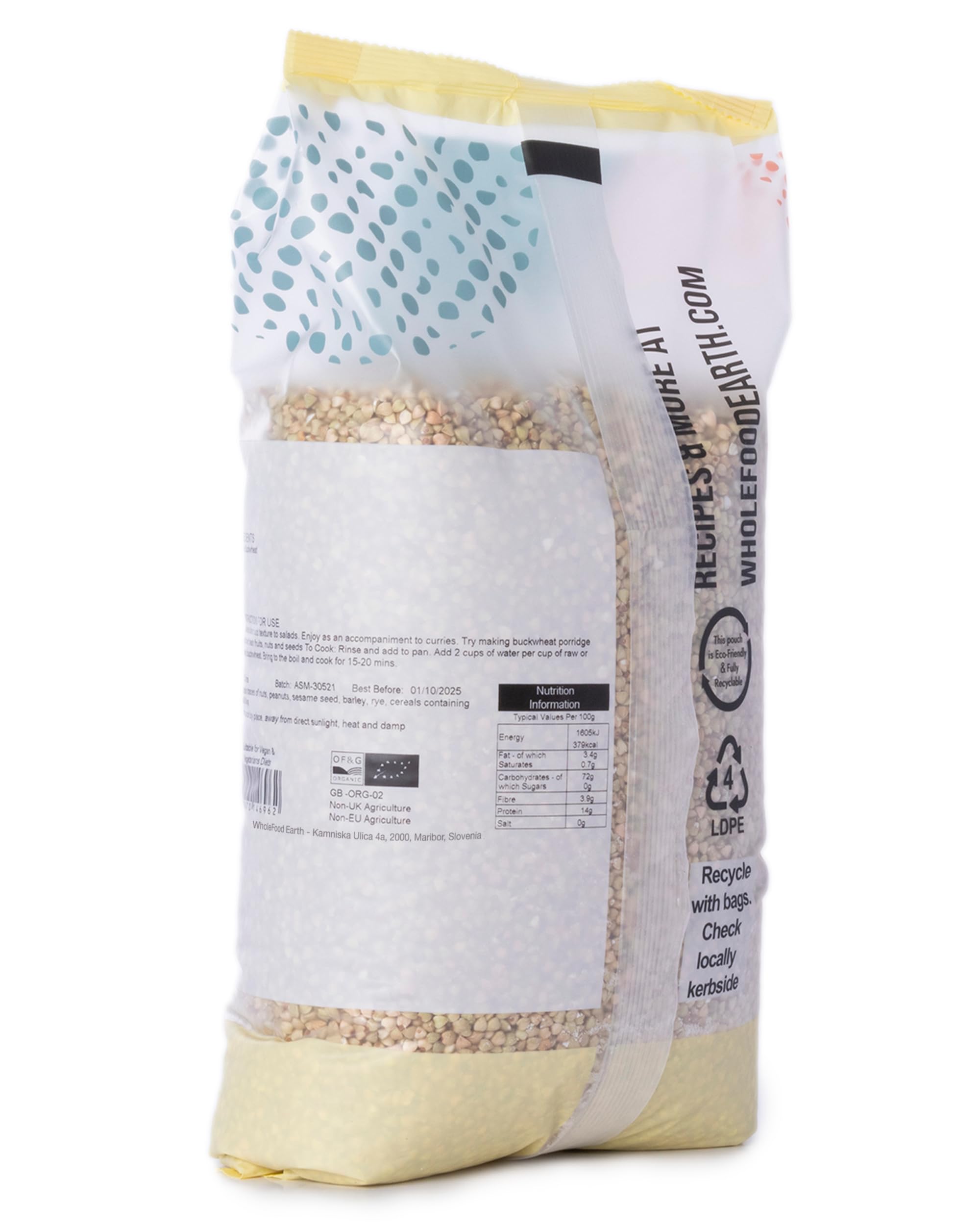 Wholefood Earth Bio-Buchweizen – 3 kg – GVO-frei – Vegan – Ballaststoffreich – Zertifiziert Biologisch
