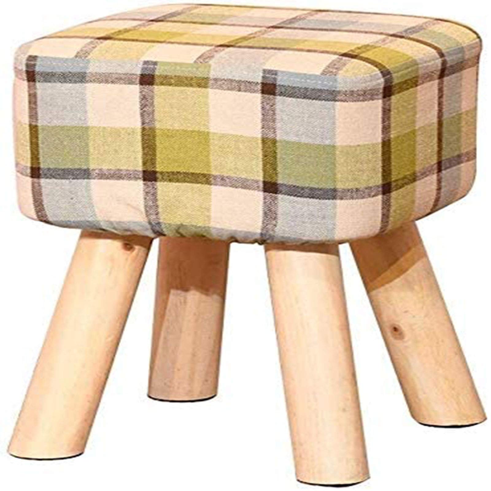 Petit tabouret en bois massif vert au design artisanal unique