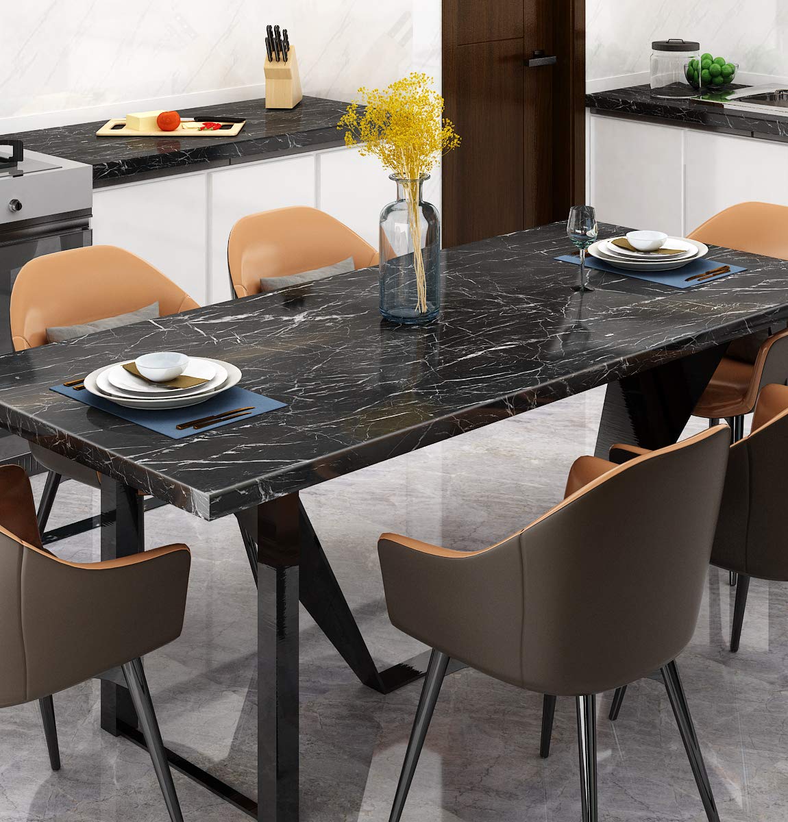 LaCheery 90cm x 400cm Pellicola Adesiva per Mobili Effetto Marmo Nero Carta Adesiva per Mobili Cucina Lavabile Pellicole Adesive Nere Lucida Carta da Parati Autoadesiva Decorazione per Camera da Letto