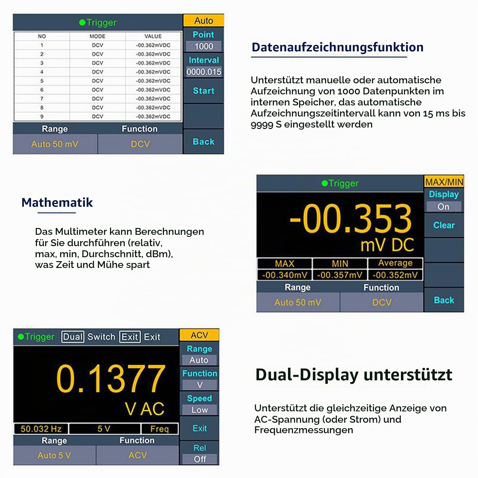 LB1241 Mini-Akku-Tisch-Digitalmultimeter, 3,7-Zoll-LCD-Desktop-Digitalmultimeter True RMS-Temperaturtester