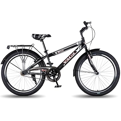 Vaux Excel 24t Cycle for Boys & Girls with Carrier, Single Speed MTB Cycle with Hi-Ten Steel Frame, Alloy Rims,24x2.40inch Ralson Tyre, Bicycle for Boys 10 to 15 Years & Ideal Height 4ft+ (Black)