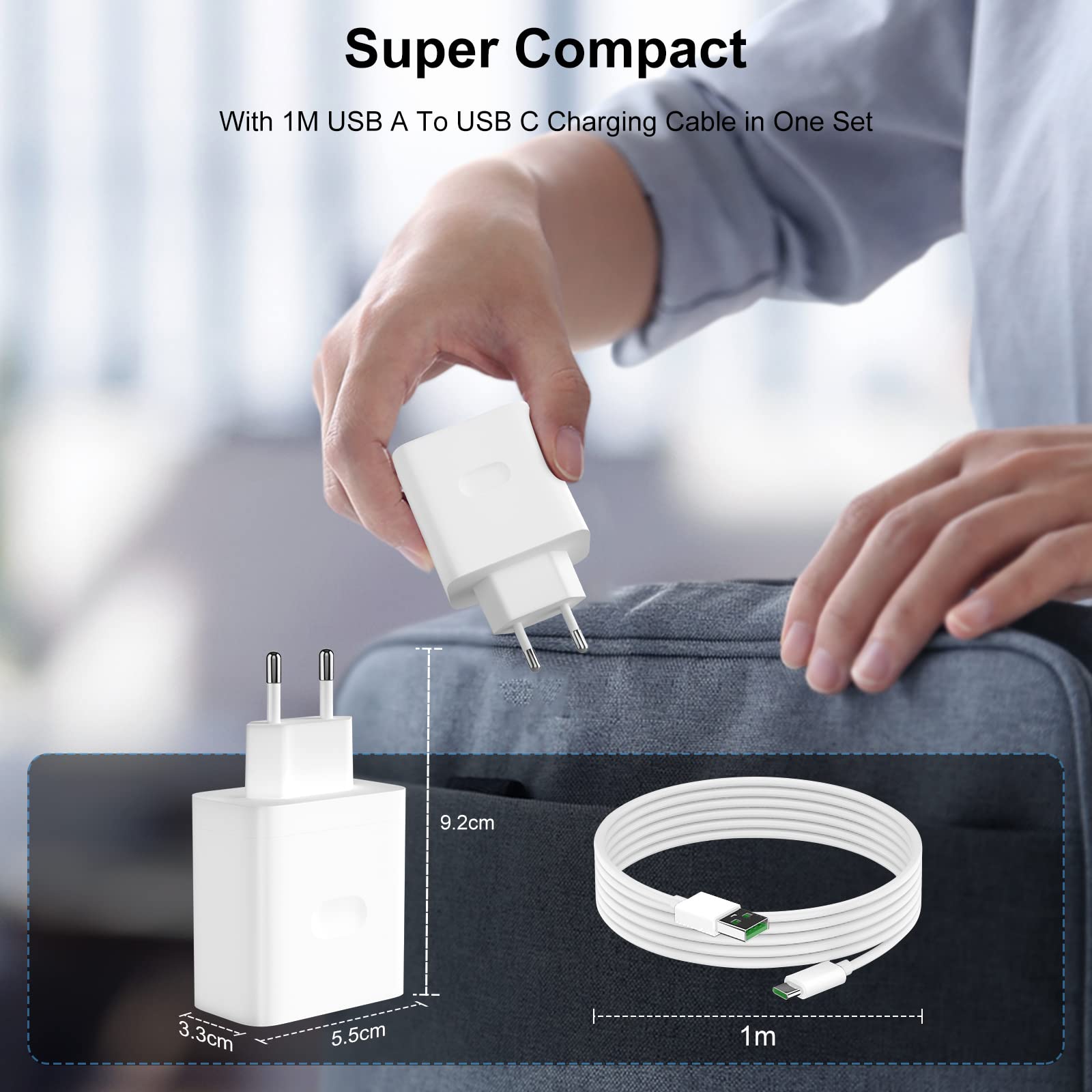 65 W USB-oplader voor Oppo Super VOOC snellader, USB-C-voeding met 6 A oplaadkabel type C voor Oneplus Nord 4 CE 4 Lite, Oppo Find X8 Pro X8 Ultra, Reno 13Pro12, A80, A40