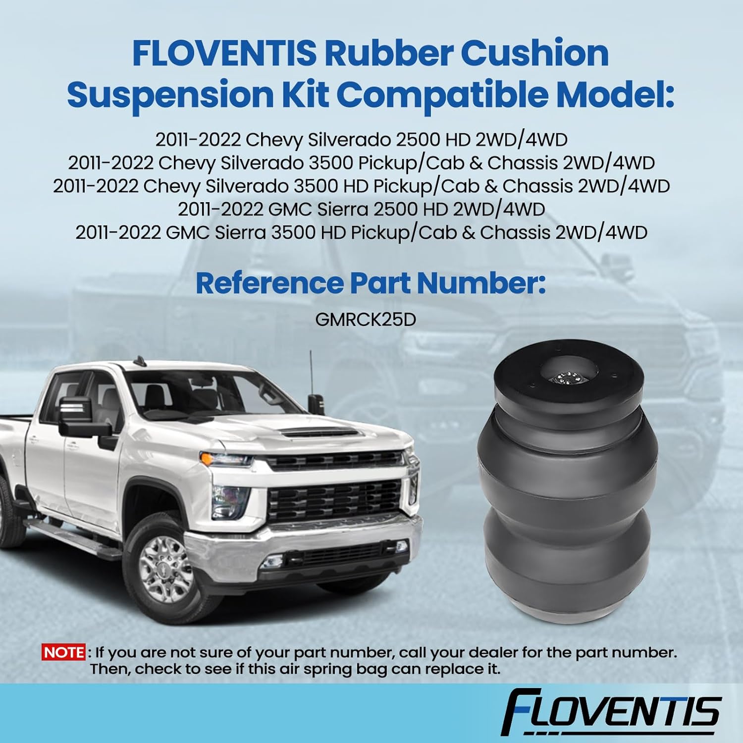 2Pcs Rubber Bushing Suspension Kit for 2011-2022 Chevy Silverado 2500/3500 and GMC Sierra 2500HD/3500HD Pickups OEM Replaces GMRCK25D Car Rear Rubber Helper Springs Kit