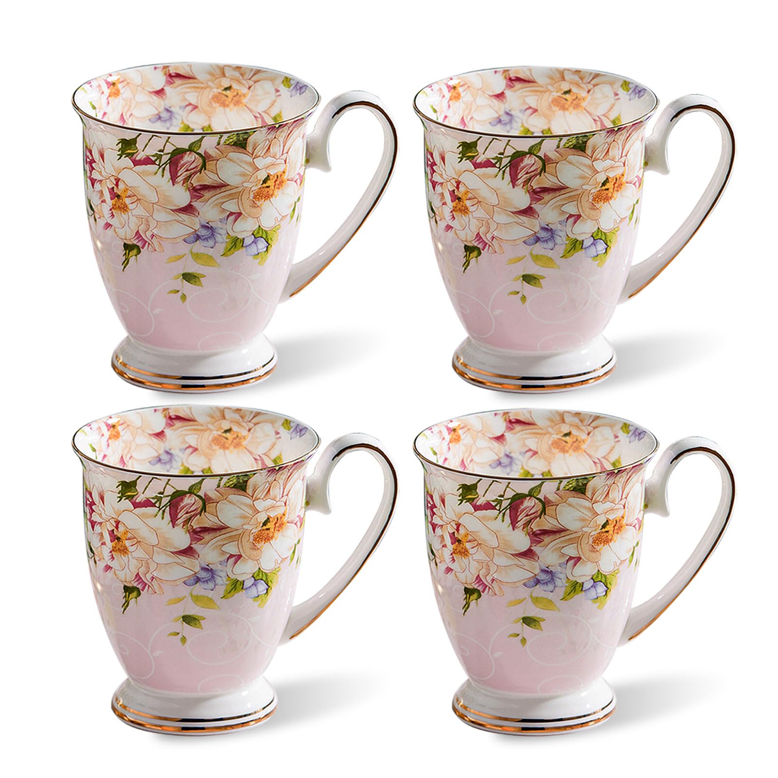 Porcelaine anglaise rose : lot de 4 tasses raffinées pour le café