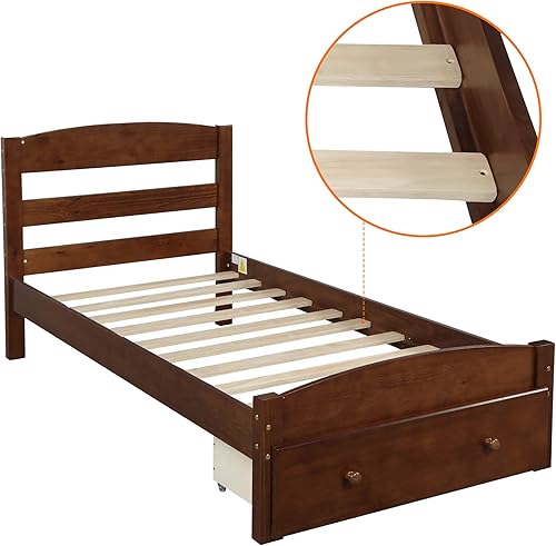 Miniatura 13 de Merax Cama de plataforma de tamaño individual con cajón de almacenamiento, marco de cama de madera con cabecera y estribo/fácil montaje/soporte de