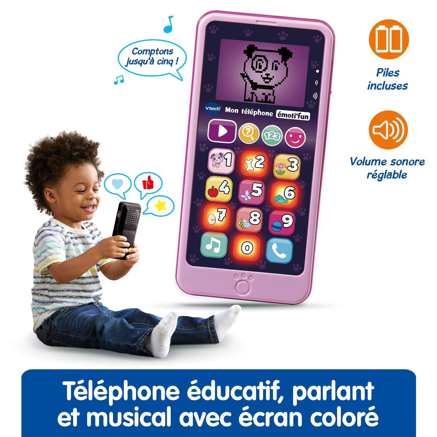 VTech - Telefono EMOTI'FUN Rosa Giocattoli Elettronici, 80-603755, Multicolore - Versione IT