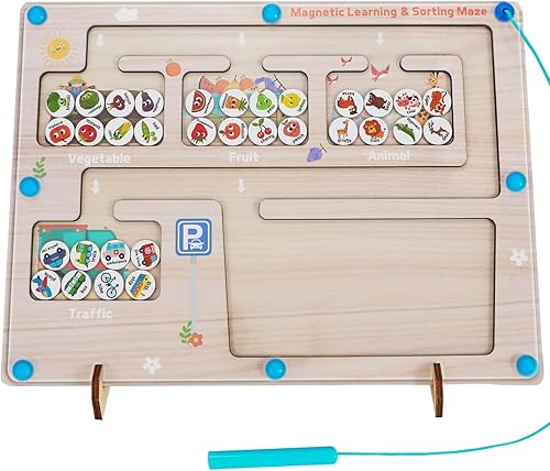 WERFORU Laberinto magnético de aprendizaje y clasificación, tablero de rompecabezas de madera para niños pequeños, Montessori, preescolar,
