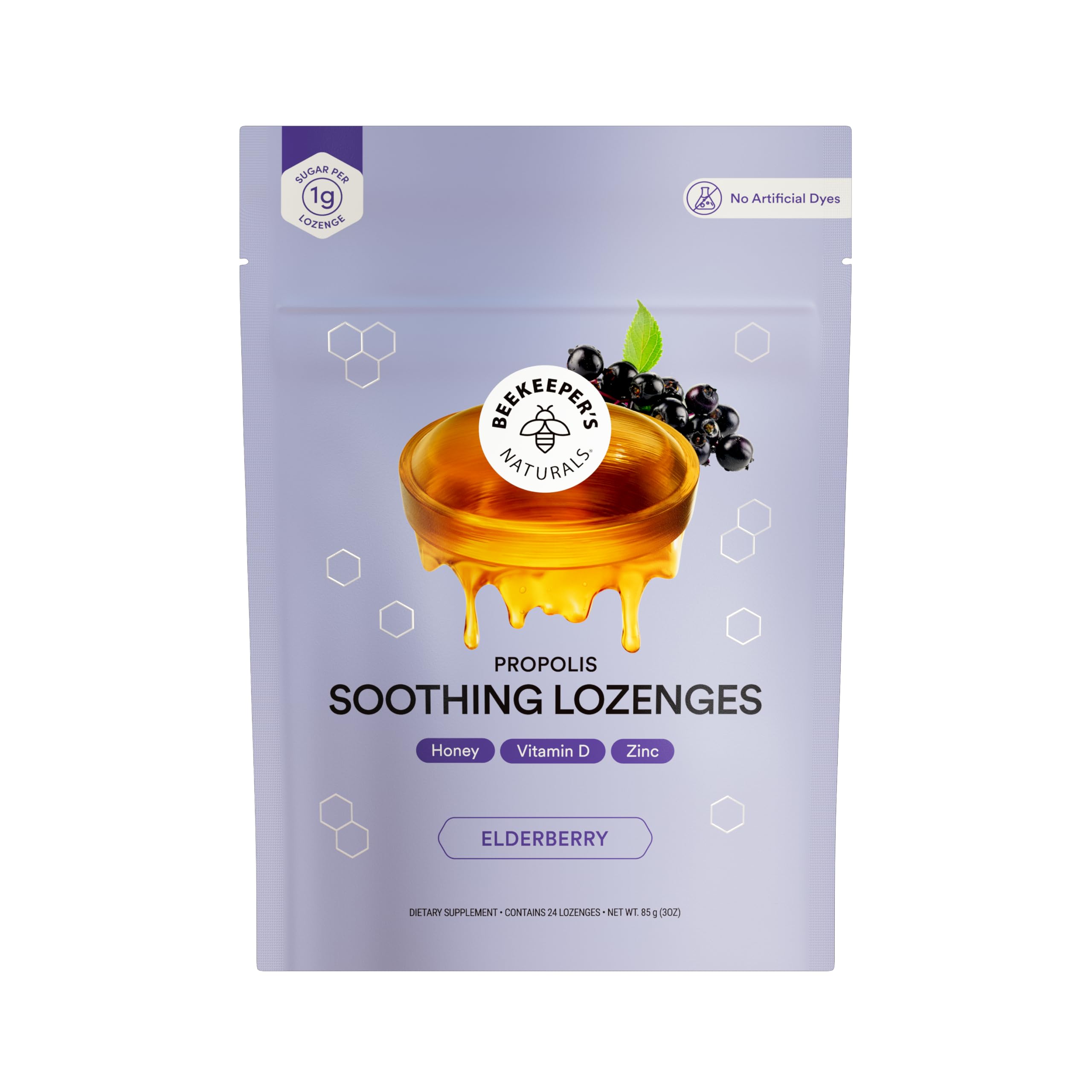 Beekeeper's Naturals Throat Soothing Honey Cough Drops, Elderberry 24 Ct