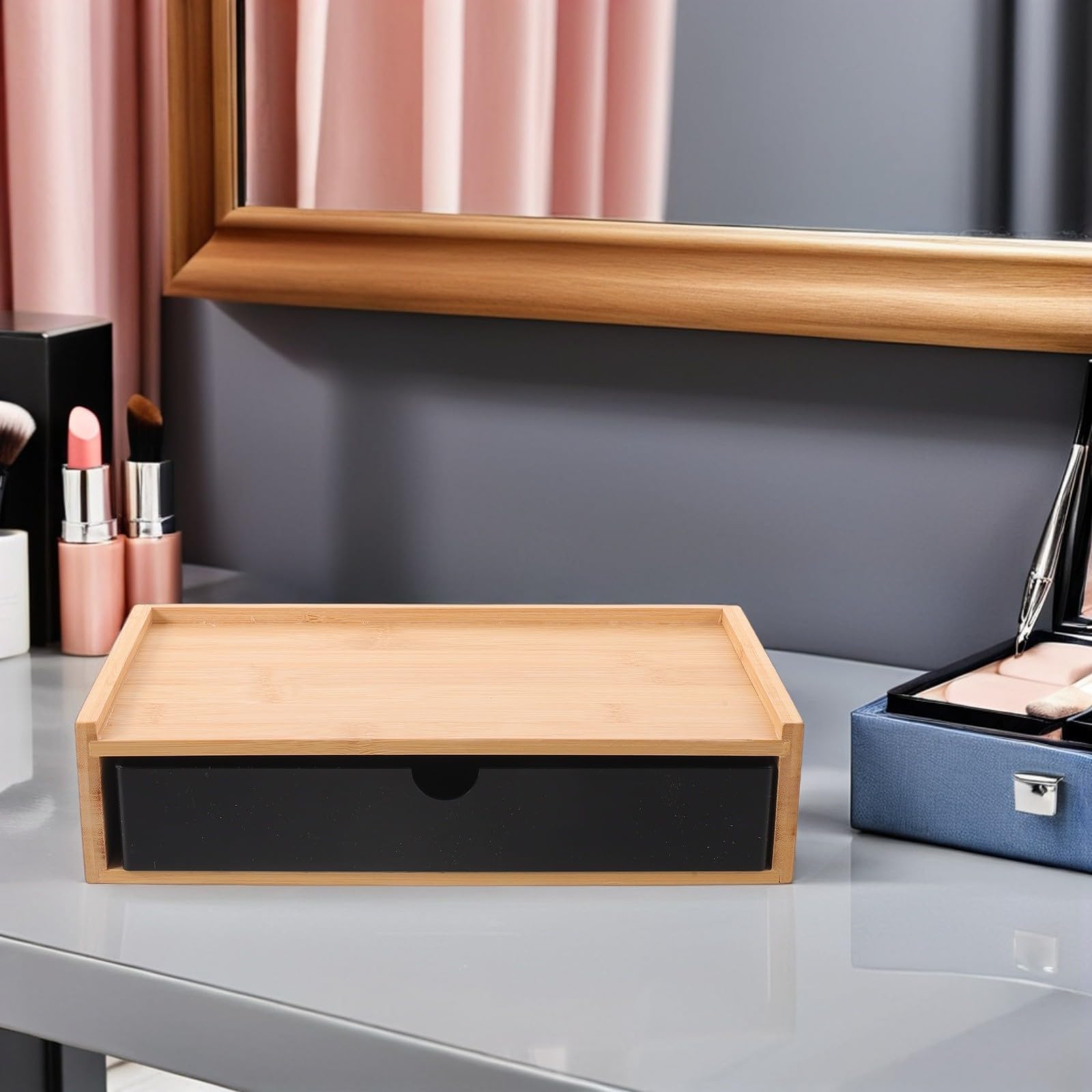 SHINEOFI Organizador de Escritorio Compacto, con Cajones de Madera Negra