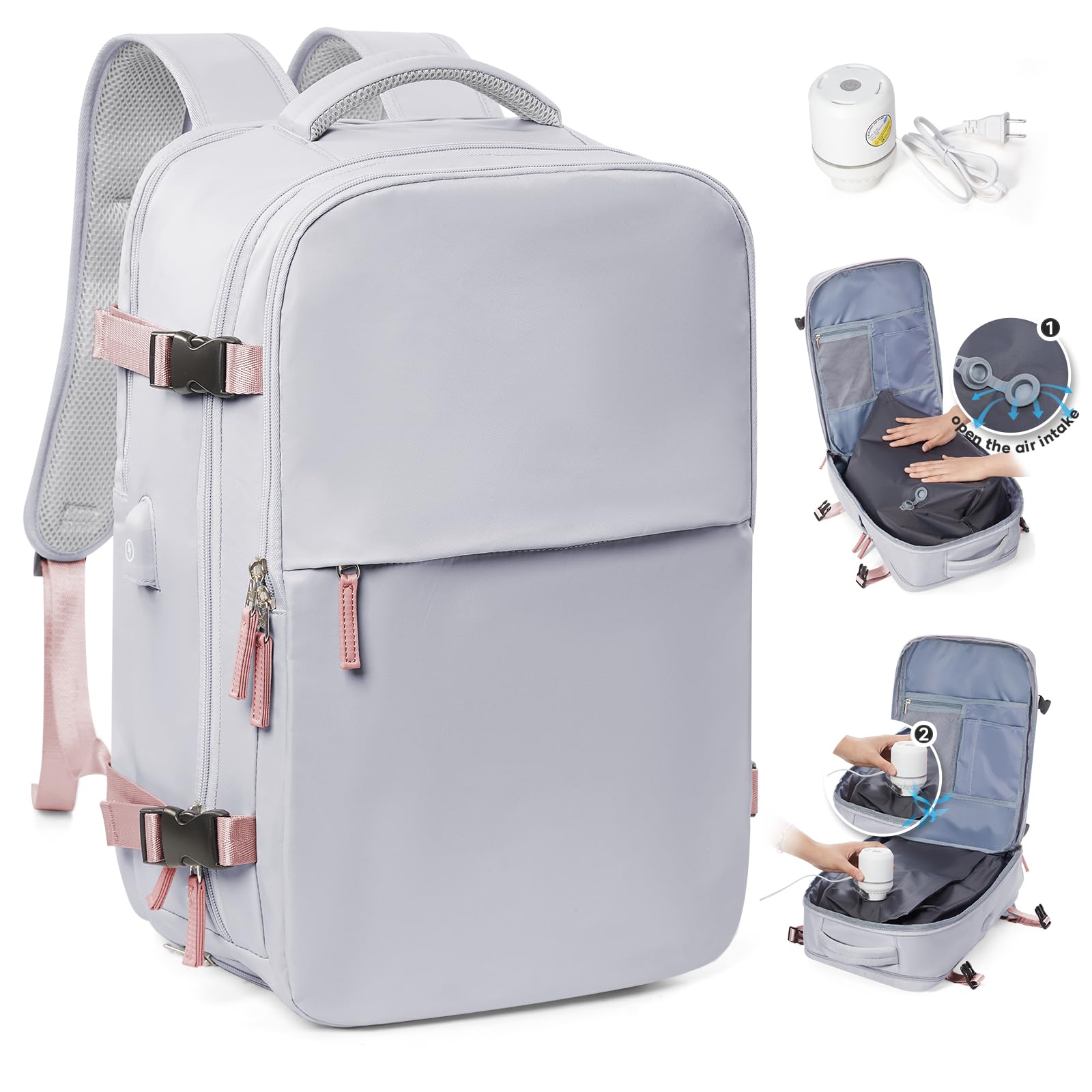 SZLX Zaino Ryanair 40x30x20 Sottovuoto Zaino da Viaggio 40x30x20 Wizzair Bagaglio a Mano 40x20x25 Borse da Cabina per Easyjet 45x36x20 Donna con USB Adatto a PC da 14 Pollici, Valigia con Sottovuoto