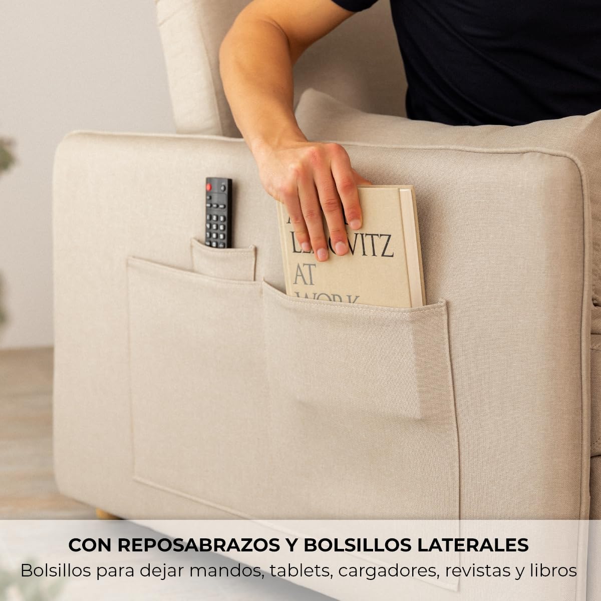 Nalui- Sofa Cama 2 plazas 3 en 1 Nest 2 139x100x80cm con Respaldo Ajustable y 2 Almohadas. Sofa Cama Chaise Longue, Soporta hasta 240Kg. Sofa 2 Plazas Convertible en Cama 120x190cm, Beige