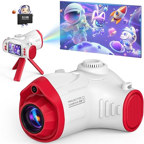 Miniatura 9 de Cámara para niños con proyector, selfie de pantalla grande 1080P, cámara de video para niños con trípode, tarjeta de memoria de 32GB, cámara para