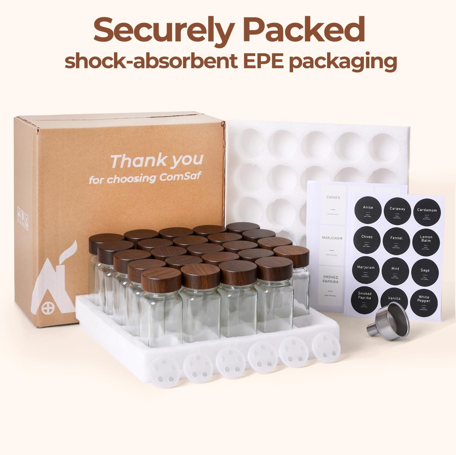 ComSaf 24Pcs (4Oz) Glass Spice Jars with Label, Airtight Seasoning Containers with Lid for Home Cooks to Organizing Herbs, Sugar, Pepper, Salt, Glass Spice Bottles Organize Cabinet & Drawer - Image 9