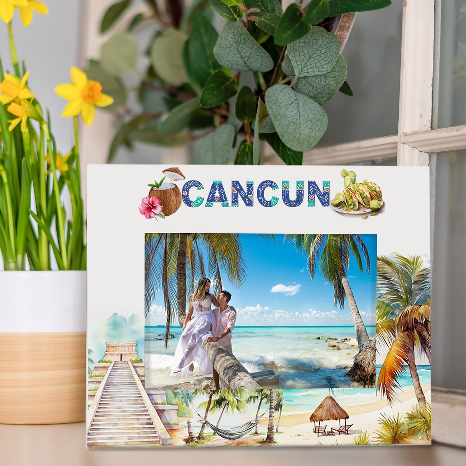 KATE POSH Cancun Picture Frame, Family Vacation in Cancun Mexico, Honeymoon, Wedding, Beach Decor (5x7-Horizontal)