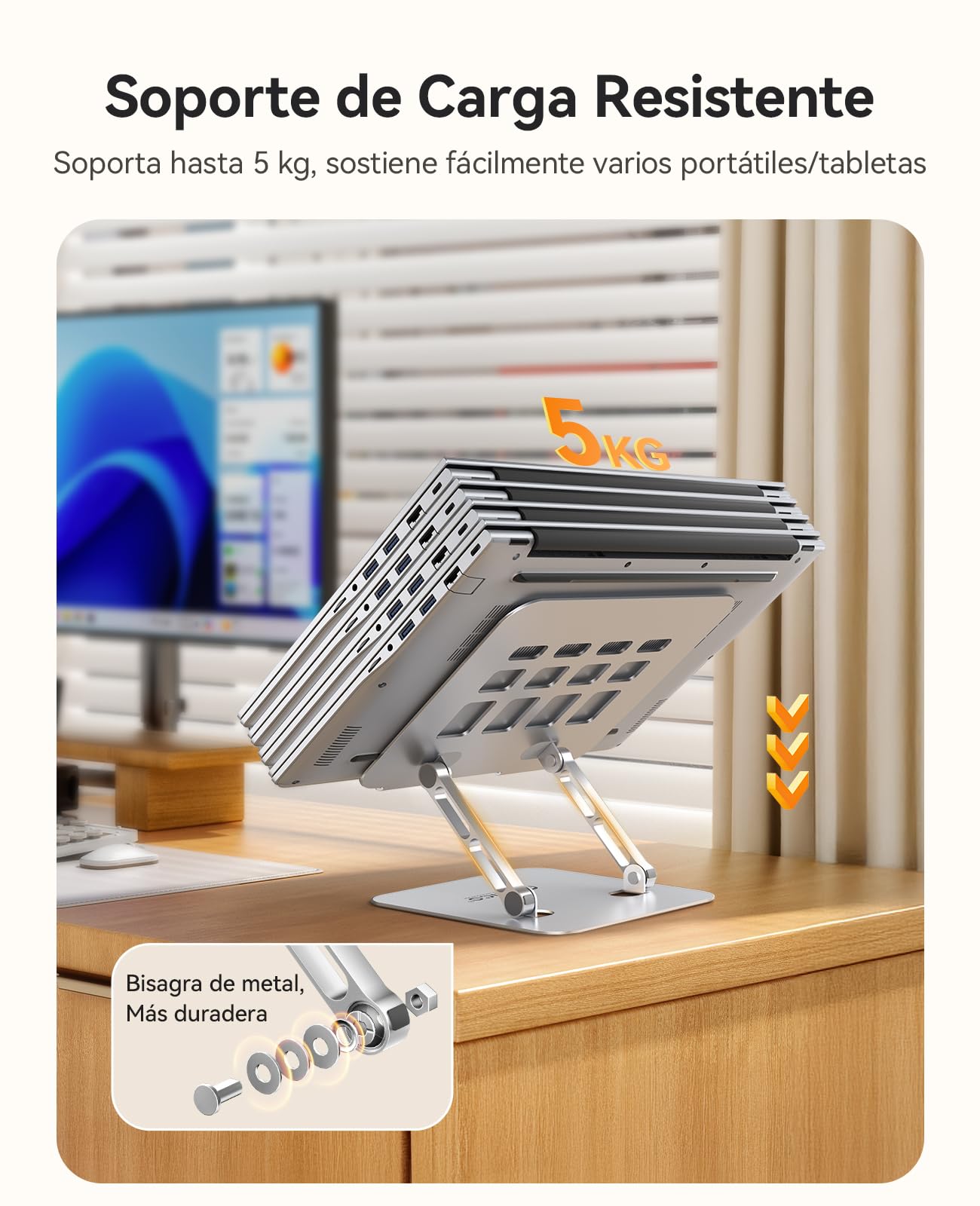 ORICO Soporte Portátil Ajustable Plegable, Laptop Stand de Aluminio Ergonómico y Ventilado, Elevador Portatil Escritorio Compatible con MacBook Air, Pro y Portátiles de 10-17" – ST11, Plata