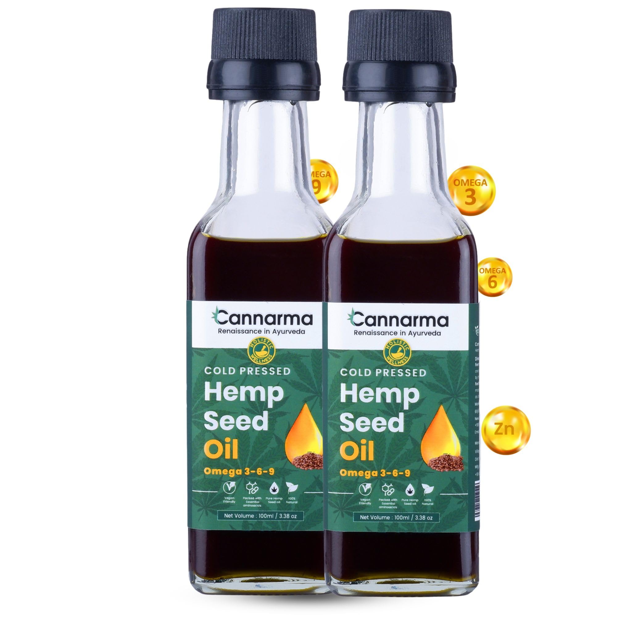 (Pack of Two) 100% Natural Cold Pressed Pure Hemp Seed Oil | For Multipurpose Use For Hair, Body, Face Oil