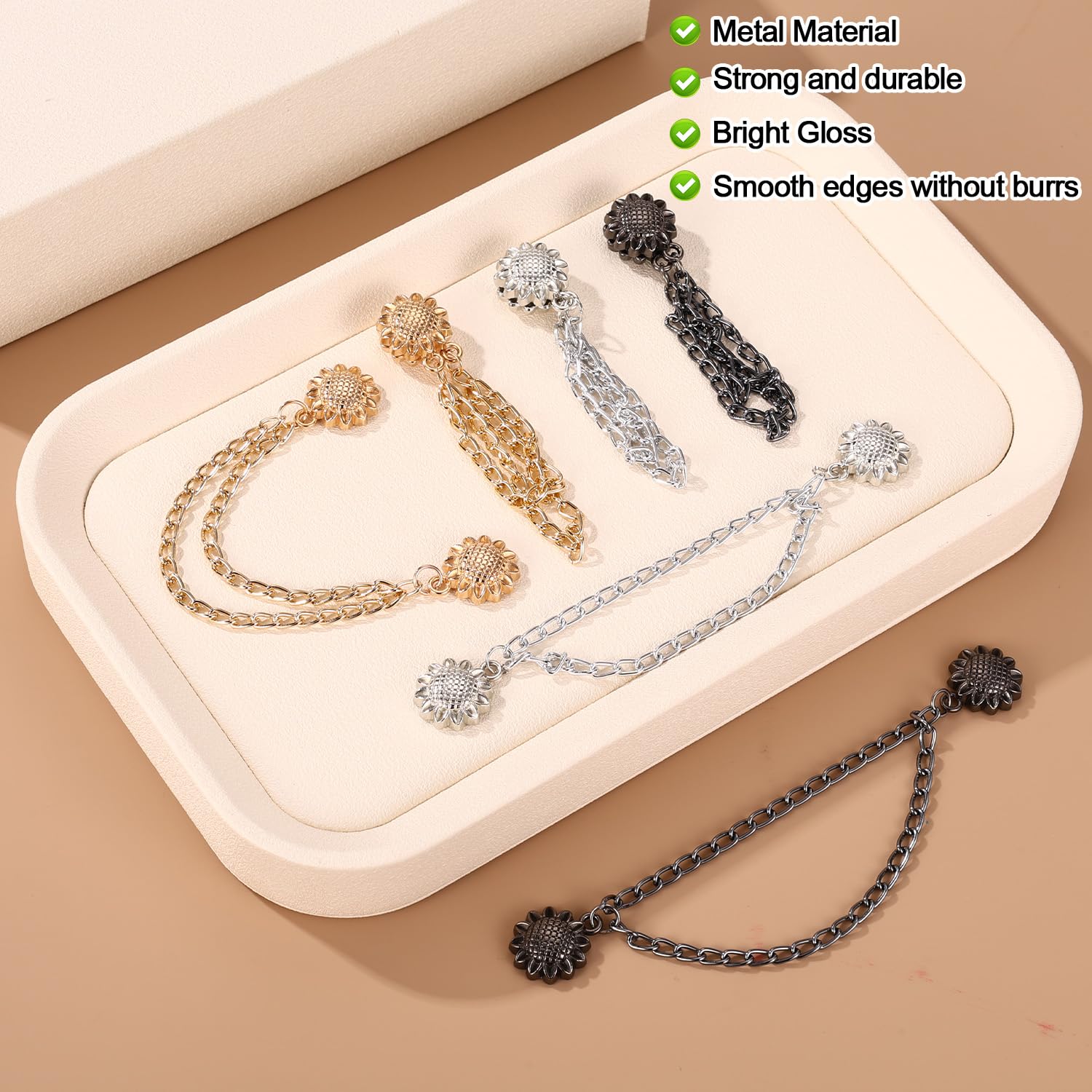 6pcs Sunflower Magnetic Clothing Clips with Chain - Image 3