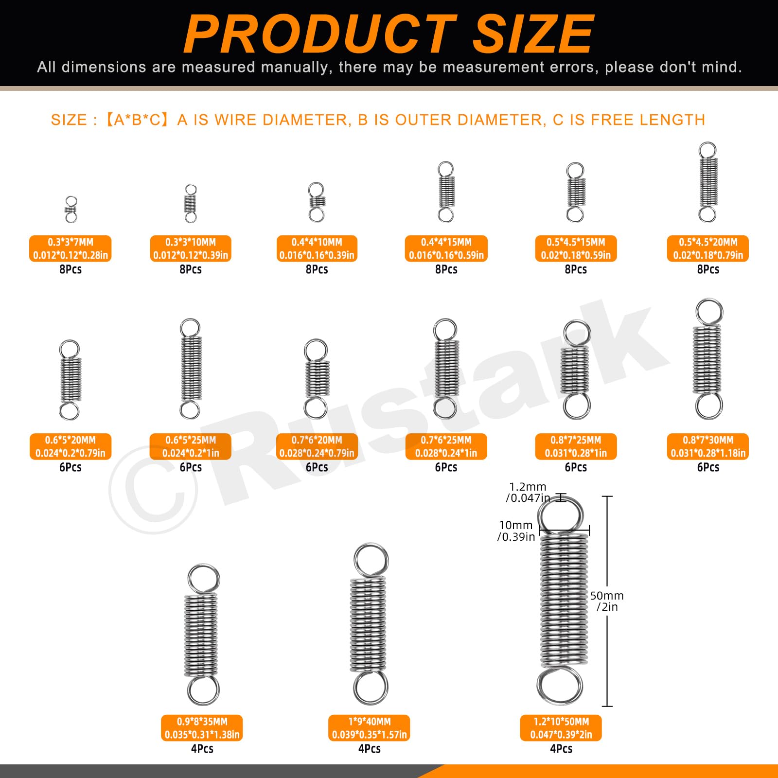 Extension Spring Assortment Kit Extended Compressed Small Spring Assortment for Shop and Home Repair (96, 0,28" do 1,97" długości, 0,12" do 0,39" OD)