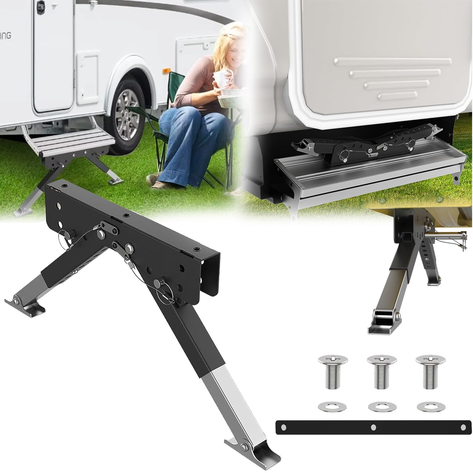 Aisny Kit Stabilisateur Marche pour RV, Accessoires RV pour Remorques Voyage Et Camping Cars Hauteur Réglable 7cm à 29cm Accessoires Camping Car pour Marches Extérieures à Ranger sans Retirer