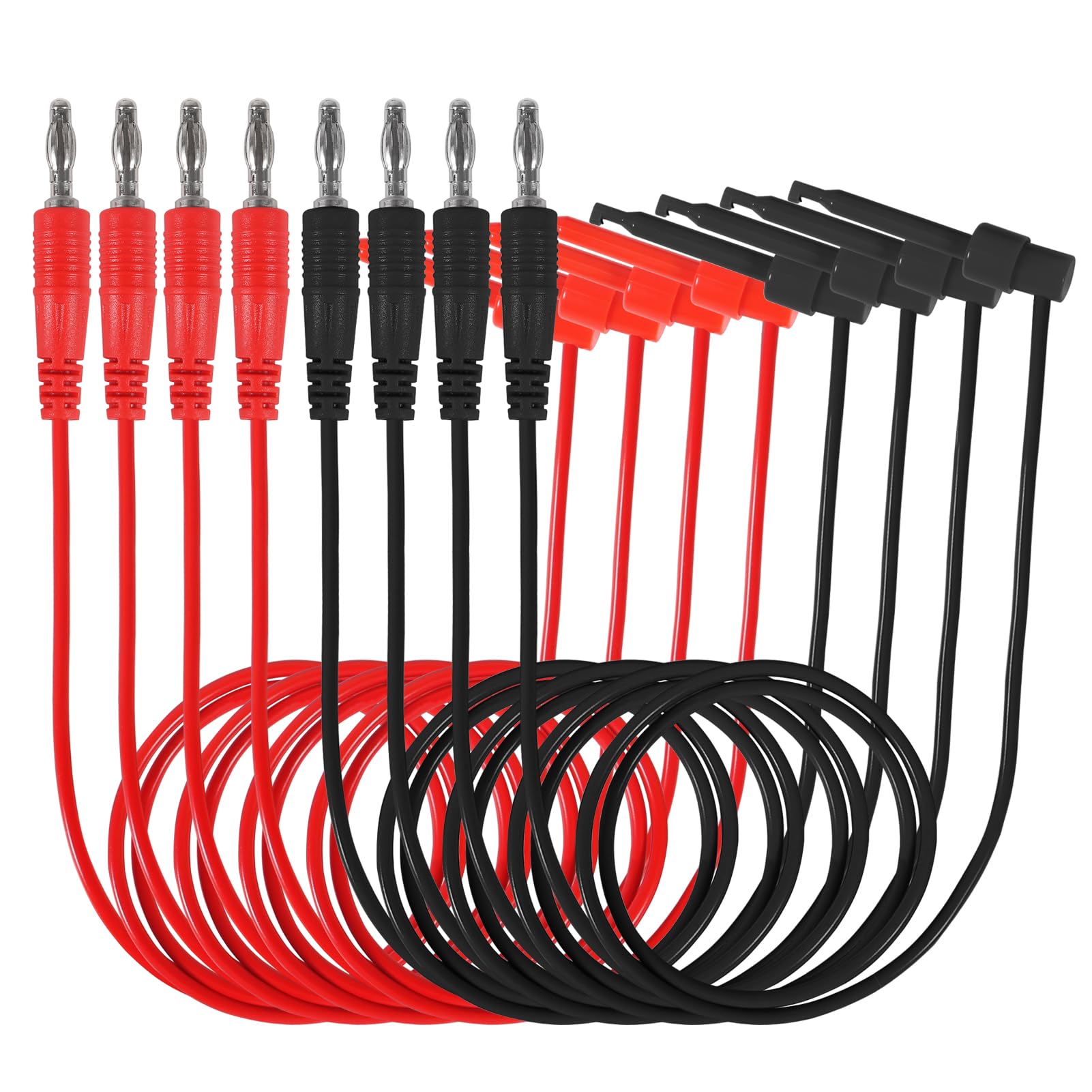 4 Paar Messleitungen mit 4 mm Bananenstecker auf Multimeter-Testhaken, 100 cm, Elektro-Starthilfekabel