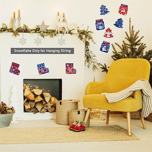 Miniatura 5 de foxany Decoración de pared de Navidad de metal, 12 piezas de copos de nieve de árbol de Navidad, escultura de arte de pared colgante, letreros de
