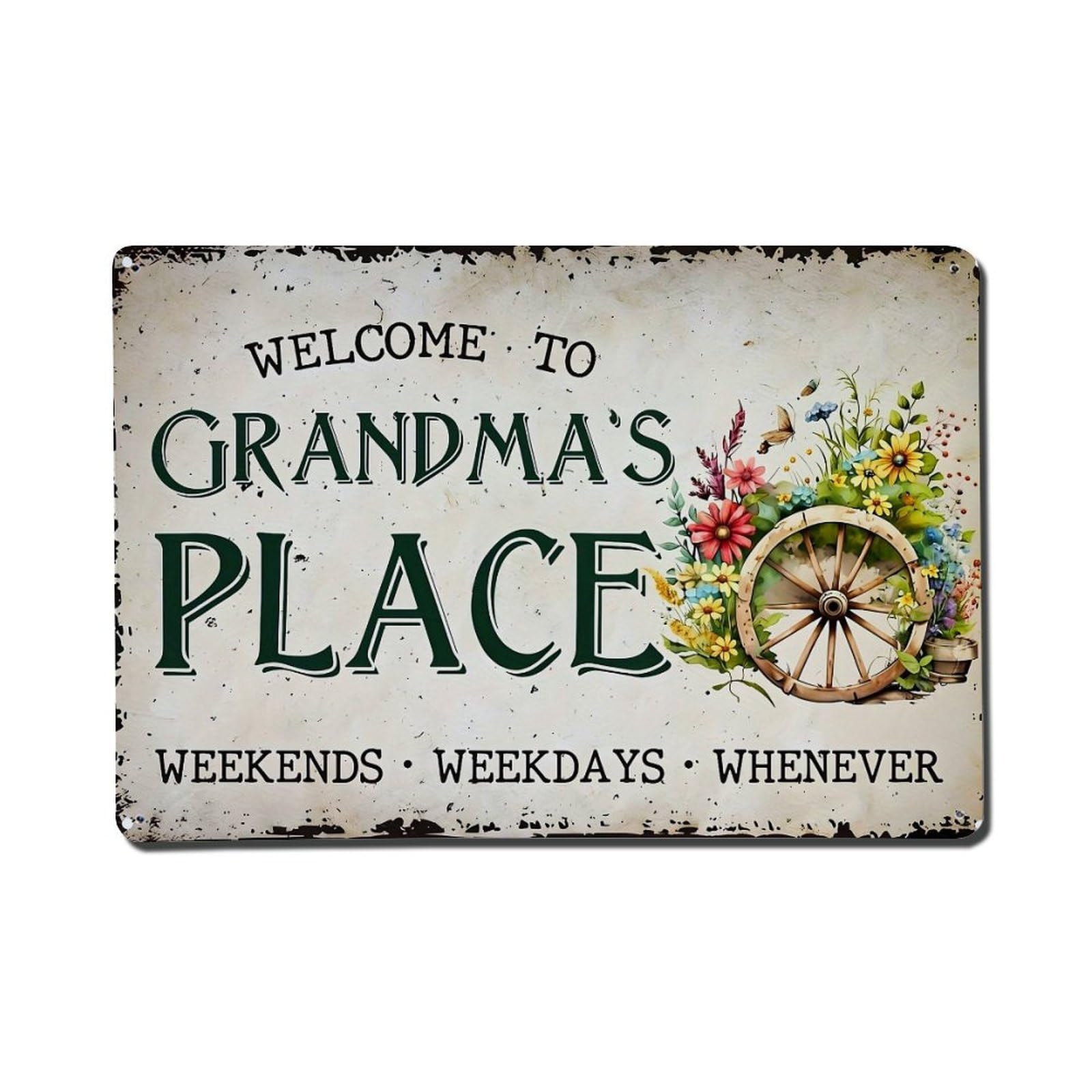 Welcome To Grandmas Place Weekends Weekdays Whenever Tin Sign Metal Poster Vintage Metal Signs for Home Man Cave Bar Cafe Kitchen laundry room Wall Decorations Gift 8x12Inch
