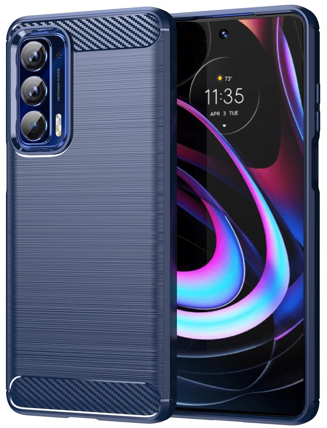 Funda para Motorola Edge 2021 con absorción de golpes y textura de fibra de carbono azul 8