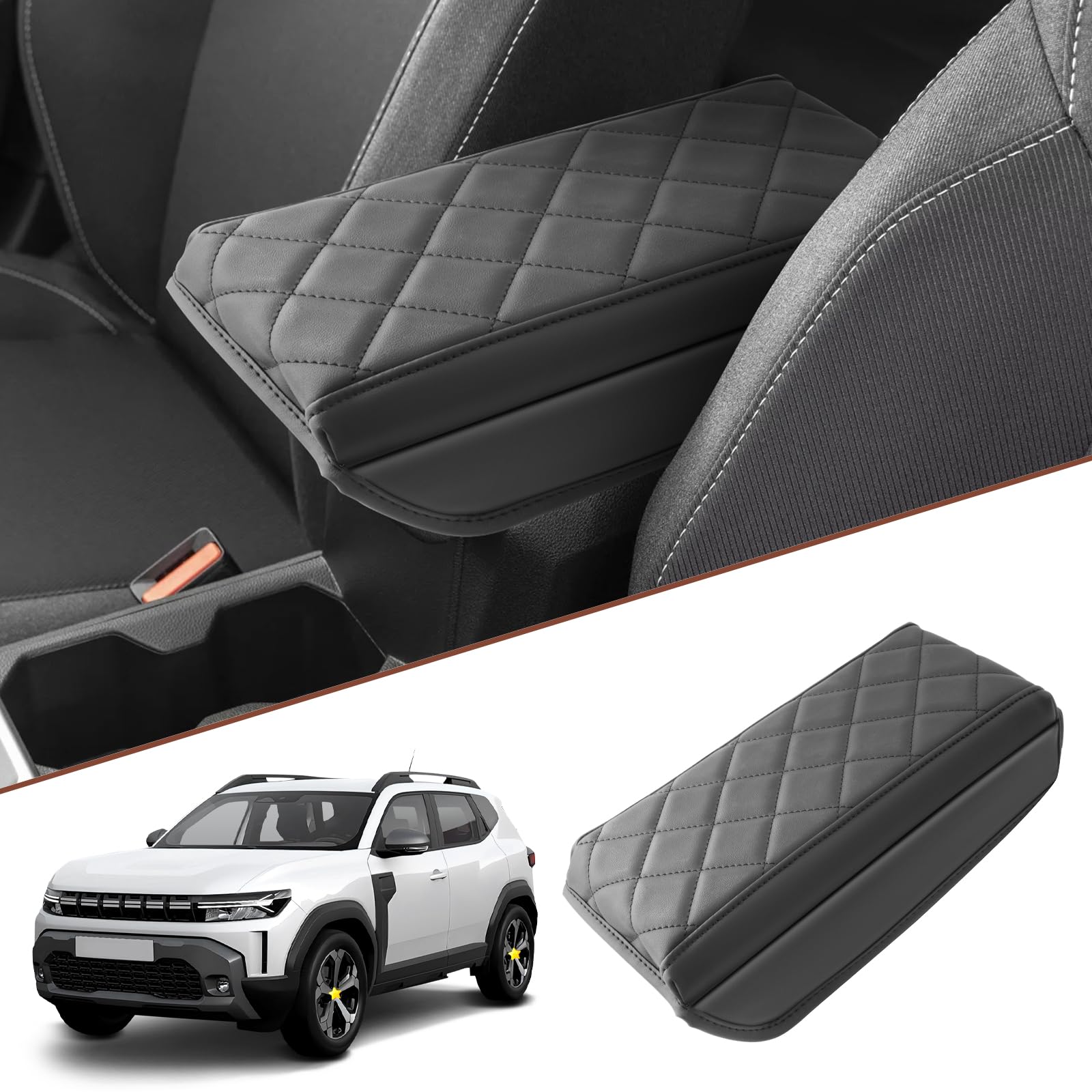 SKTU Housse d'accoudoir compatible avec Dacia Duster 3 2024 2025 avec rembourrage d'accoudoir en éponge plus épaisse