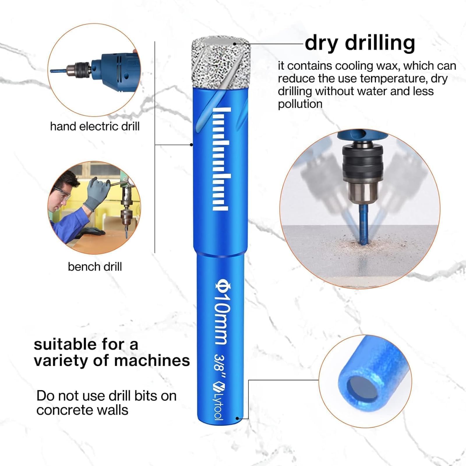9 Pcs Diamond Drill Bits Set 6 8 10 12 mm Diamond Hole Saw Kit Masonry Drilling Core Bit Kit - Image 3