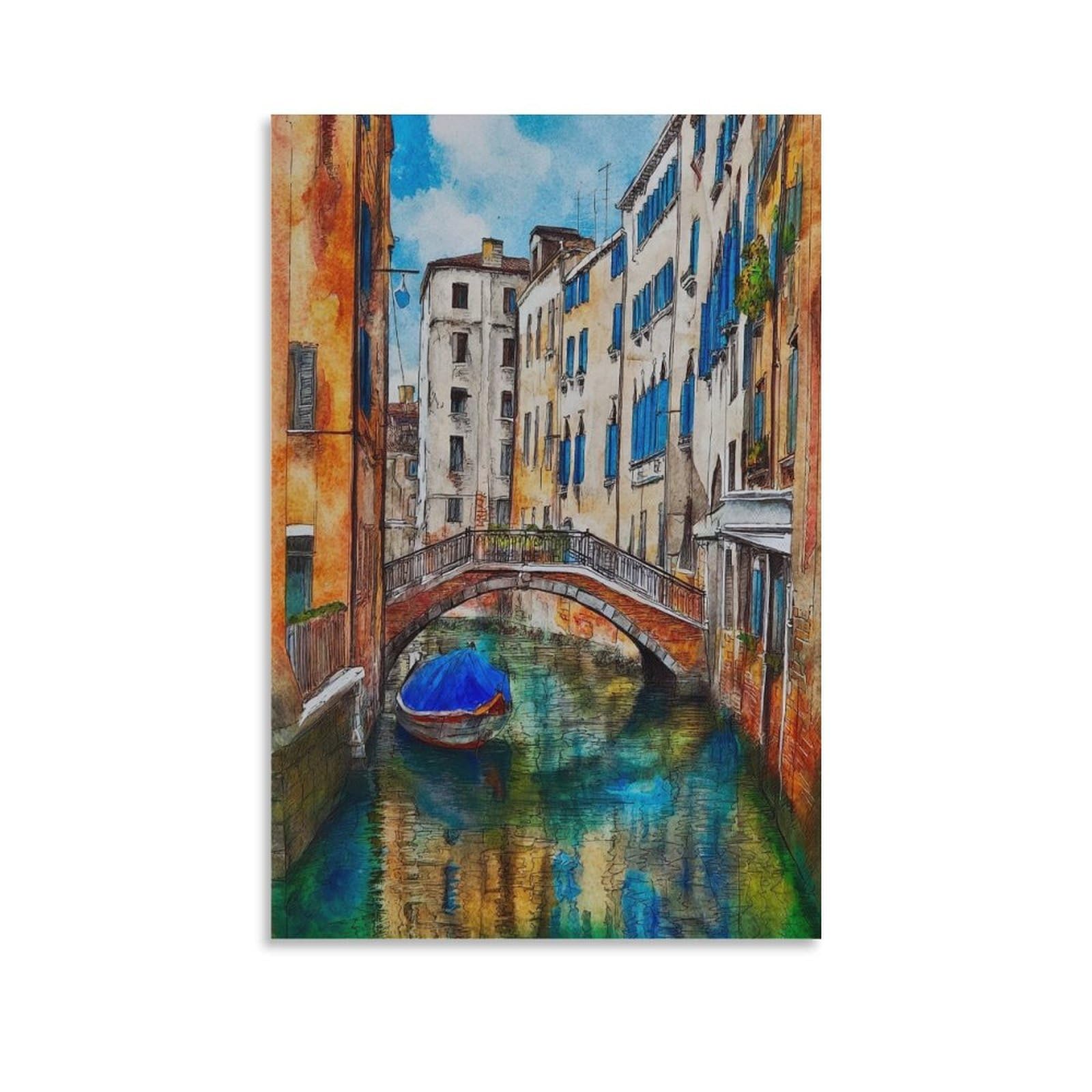 Lcynnh Unframe-Style Venice Italy 08X12inch(20X30cm) Vintage Travel Poster Watercolor Canvas Art