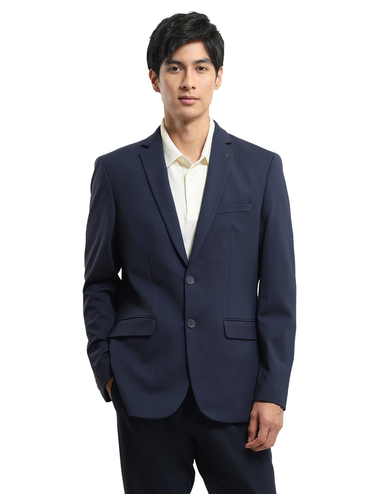 Newyork Men's Zero Calorie Slim Fit Textured Blazer (ANALBZ5153_Navy_38)