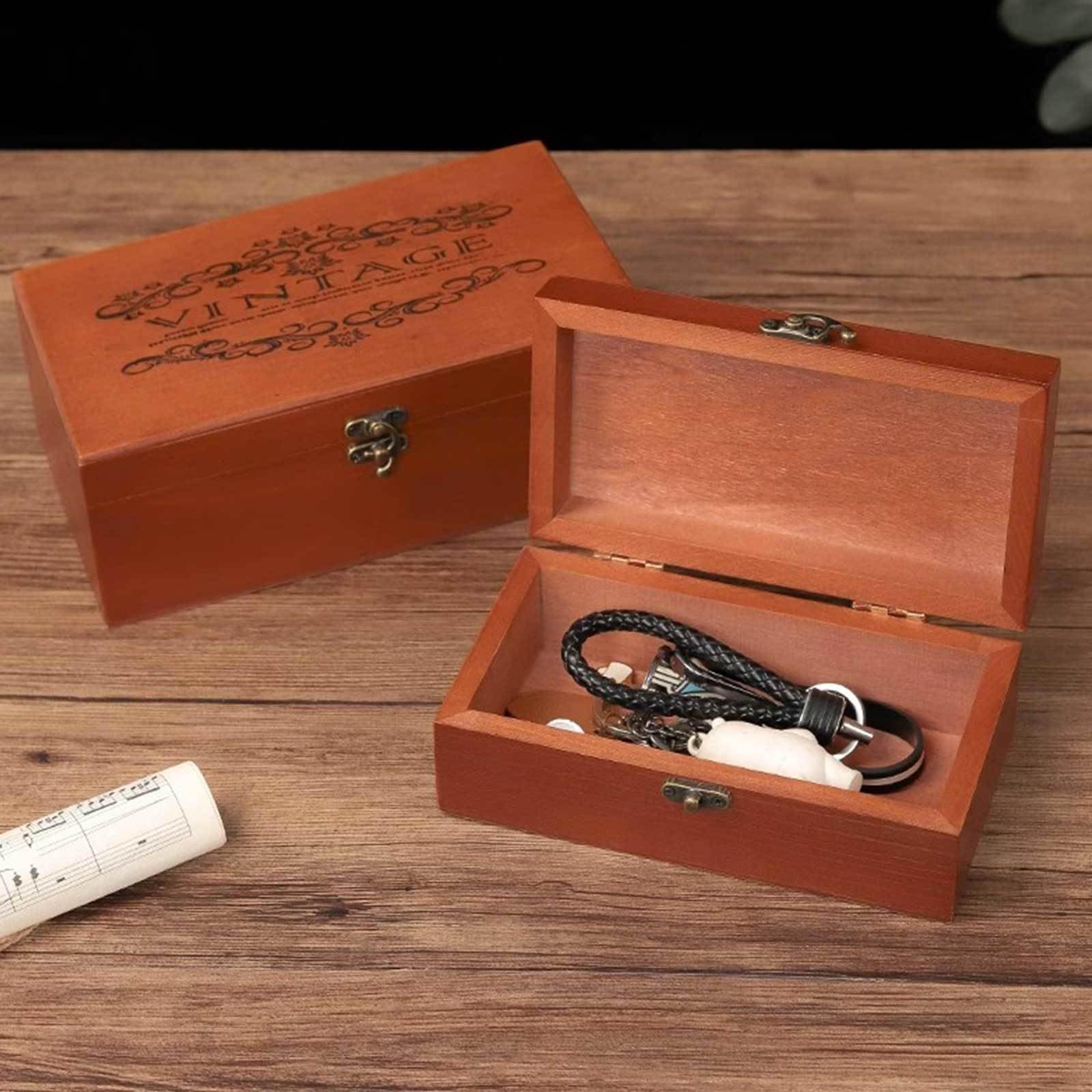 Pudełko na biżuterię, Hand Carved Wooden Multipurpose Jewelry Trinket Storage Organizer Box Multiple Sizes(M)