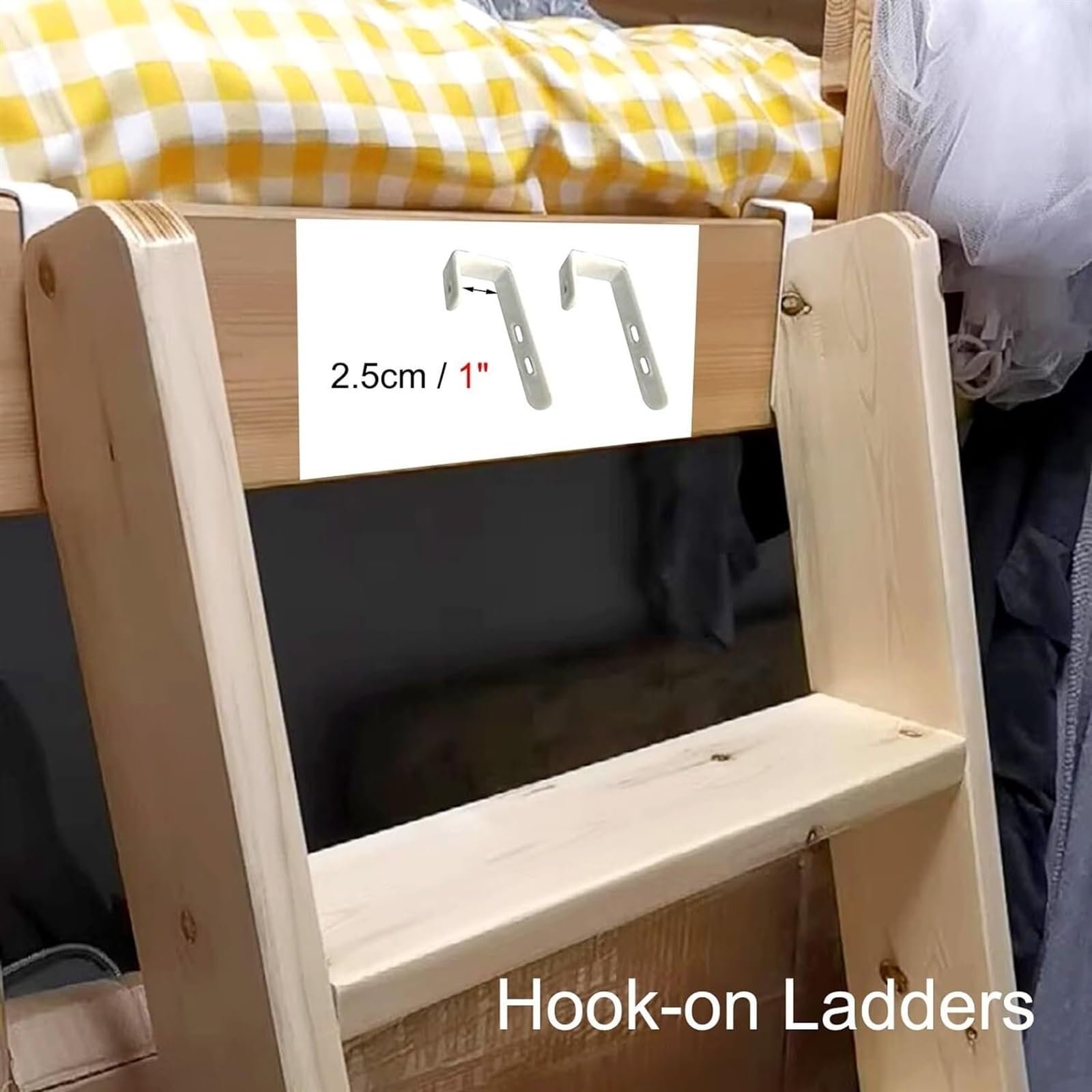 Hochbettleiter aus Massivholz mit Haken und rutschfesten Füßen – Robuste Leiter für Etagenbetten (150 cm) – Multifunktionale Kletterstufen für Kinder und Erwachsene – Stabil und SI
