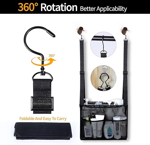 Miniatura 4 de Bolsa de baño de malla ajustable con 4 bolsillos de almacenamiento, organizador de ducha con ganchos, aplicado a dormitorios universitarios,