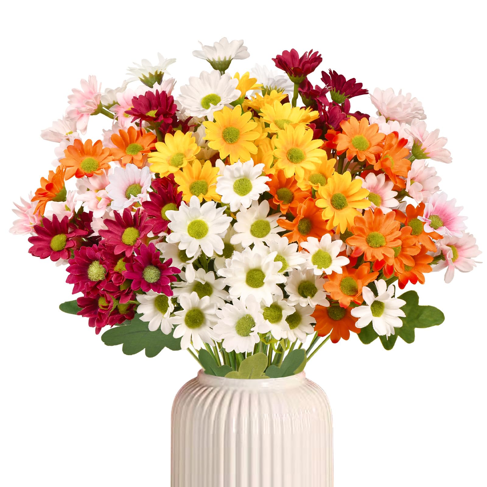 KUANINUNAR Artificial Flowers Outdoor 8 Bundles Artificial Chamomile Daisy Flowers No Fade Fake Silk Flowers UV Resistant Faux Greenery Shrubs Plants for Outside Garden Porch Party Summer Decor